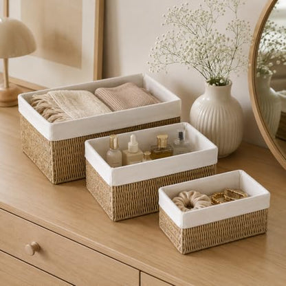 Large Woven Storage Baskets Set of 3, Shelf & Closet Bins - size: Large without Lids