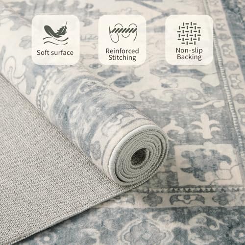 Rugxara 2x5 Washable Runner, Non Slip Boho Hallway & Kitchen Entry Rug - color: Blue & Grey, size: 2' x 5' (Runner)