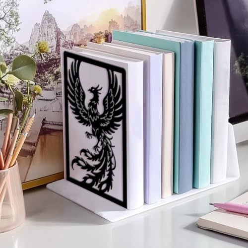 Peacoblue 5.3"x4.3"x7.9" Metal Bookends, Heavy Duty Book Ends for Shelves - style: Phoenix