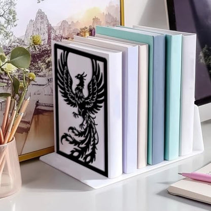 Peacoblue 5.3"x4.3"x7.9" Metal Bookends, Heavy Duty Book Ends for Shelves - style: Phoenix