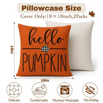 Fall Throw Pillow Covers for Home Strip Pumpkin Pillowcase 18x18 Set of 4 - color: Fall 01