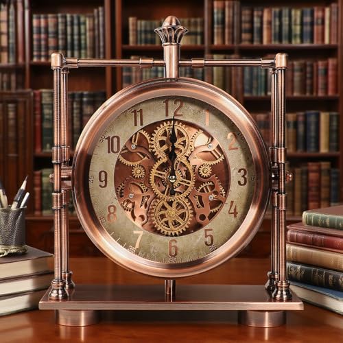 11inch Rosegold Moving Gears Desk Clock Mantle Clock for Living Room Office - color: 11inch Rosegold