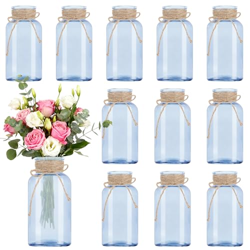 12 Pack Mason Jar Vases for Centerpieces, Blue Glass Flower Vase - color: Blue