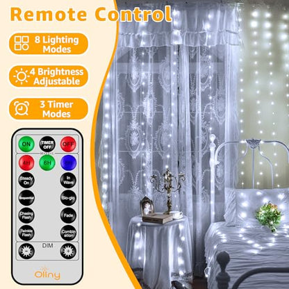 Ollny Curtain Lights 600LED 19.7ft x 9.8ft, IP67 Waterproof (Cool White) - color: Cool White, size: 19.7ft
