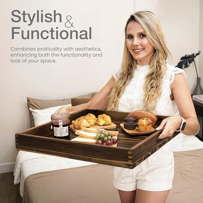 TIDITA 20" x 20" Square Wooden Ottoman Tray, Built-in Handles, Walnut Color - color: Walnut, size: 20" x 20" x 2.4"