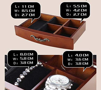 Solid Wooden Jewellery Box Jewelry Storage Box Organizer for Earring Bracelet Gift for Women Girlfriend Birthday Aniversary (Middle)