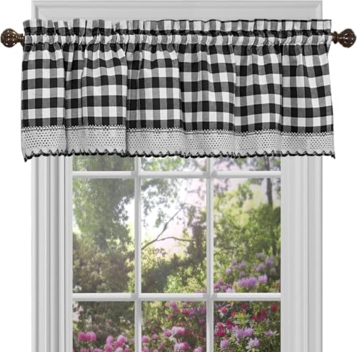 Achim Buffalo Check Valance Window Curtains - 58 Inch Width, 14 Inch Length - Black & White Plaid - Light Filtering Farmhouse Country Drapes for Bedroom Living & Dining Room Home Decor (Pack of 12) - color: Black, size: 58"W x 14"L (Pack of 12)