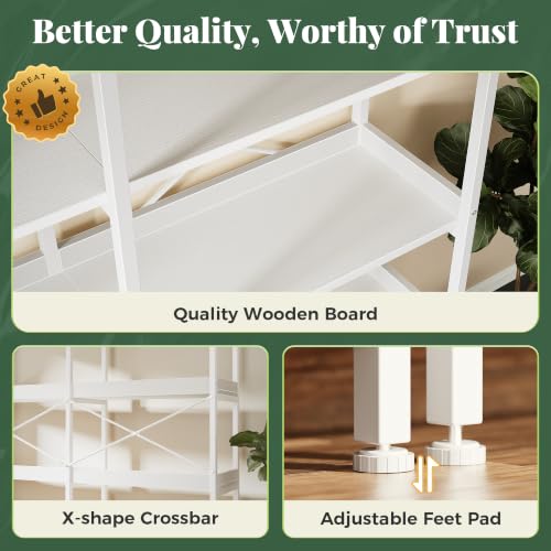 Huuger 4 Tier Bookshelf with 8 Open Shelves and Raised Baffle, White - color: White, size: 4 Tier