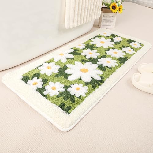 Molesun Floral Bath Mat 16x31, Soft Absorbent Microfiber Bath Rugs - color: Daisy, size: 16" x 31"