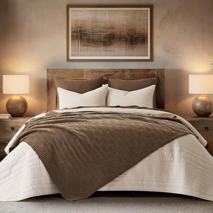 EVERGRACEHOME Modern Checkered Chenille Throw Blanket, 50x60, Camel Brown - color: Camel Brown, size: 50" X 60"