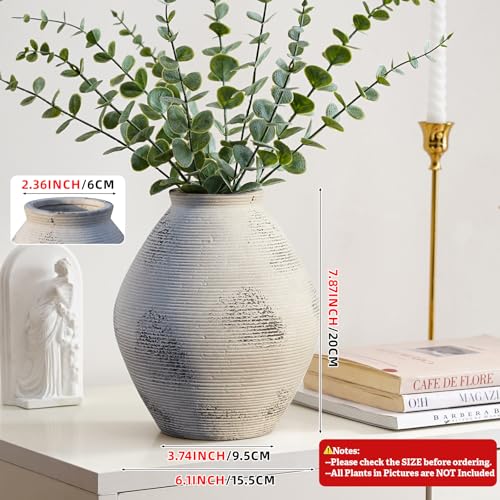 Ceramic Vase Rustic Pottery Vase,Neutral Gray Distressed Vases 7.87" - size: 7.87 In-textured-gray