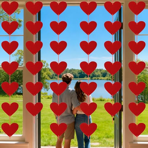 OHOME Valentines Day Decorations - 40 Pack Red Felt Heart Hanging Banner Backdrop | Valentines Decor Party Supplies Favors for Wall Home Office - Galentines Day Decorations for School Classroom Outdoor Indoor - color: Red