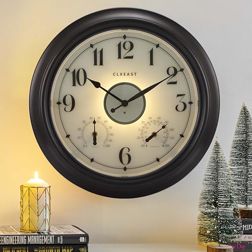 CLXEAST 18 Inch Large Illuminated Outdoor Clocks Waterproof - color: Oil Rubbed Bronze Black