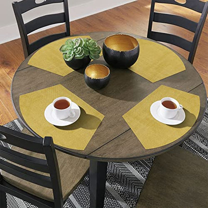 SHACOS Round Table Placemats Wedge Placemat Set of 4 Non Slip Heat Resistant Woven Vinyl Metallic Golden Table Mats Wipe Clean Indoor Outdoor (4, Gold) - color: Gold