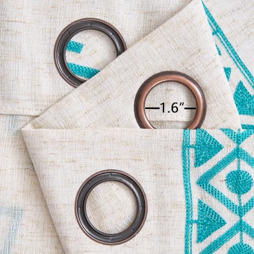 Teal Boho Linen Curtains 84 Inch 2 Panels for Living Room Bedroom - color: Geometric-teal, size: 52"W x 84"L (Pack of 2)