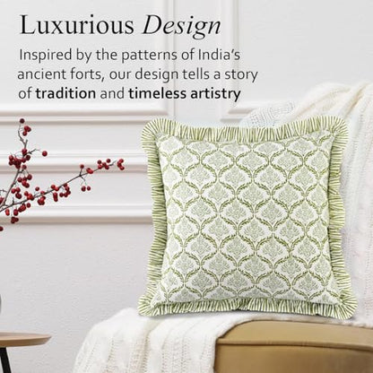 CPC Fern Regal Block Print Ruffle Pillow Cover 18x18 Inch, Pack of 2 - color: Fern Regal, size: 18" x 18" (Pack of 2)
