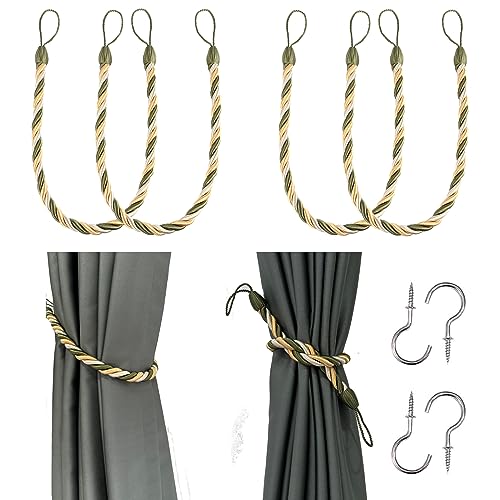 BEL AVENIR Curtain Tiebacks Ropes Tie-Backs,Handmade Holdbacks(Mix Green,4P) - color: Mix Green, size: 4pack