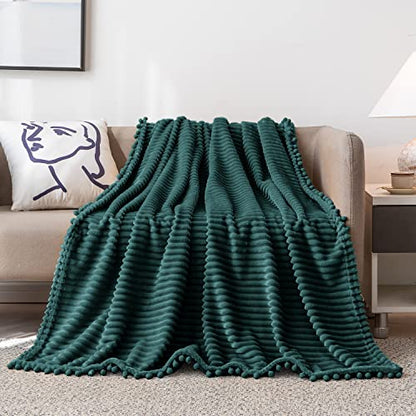 DISSA Fleece Blanket Queen Size – 71x80, Green - Soft, Plush, Fluffy, Fuzzy, Warm, Cozy – Perfect Throw for Couch, Bed, Sofa - with Pompom Fringe - Flannel Blanket - color: Green, size: 71x80"