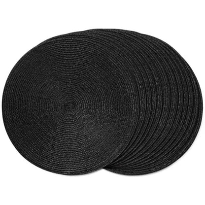 FunWheat Round Braided Placemats Set of 12 Place Mats for Dining Table Woven Washable Non-Slip Table Mats 15 Inch(Black,12pcs) - color: Black, size: Set of 12