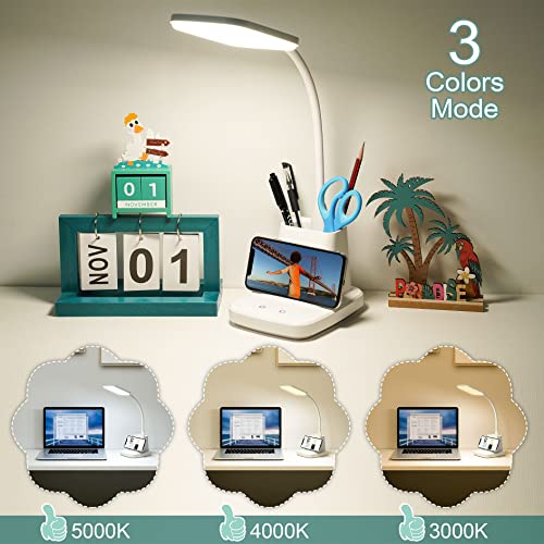 Upgraded 10W Wireless Charging LED Desk Lamp with Pen Holder, White - color: White