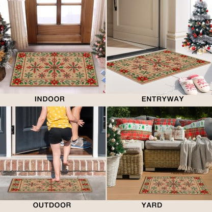 Christmas Snowflake Floral Faux Coco Coir Doormat Door Mat 17x30 - color: Christmas 02