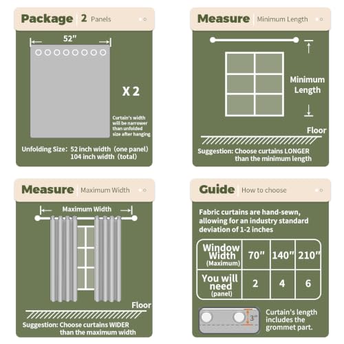 BGment Green Leaf Curtains for Living Room 90 inches Long - 2 Panels - color: Green, size: 52"W x 90"L (Pack of 2)