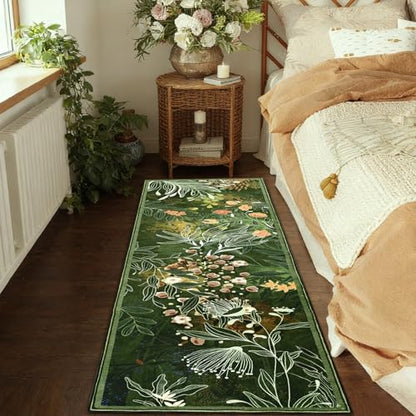 Yinhua Washable Runner Rugs for Hallway, Dark Green Botanical Area Rugs - size: 2' x 7' (Runner)