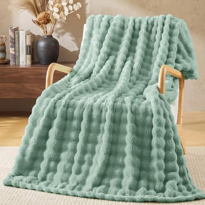 BEDELITE Sage Green 3D Fleece Bubble Twin Blanket for Bed, 60x80 Inches - color: Sage Green, size: Twin(60"x80")