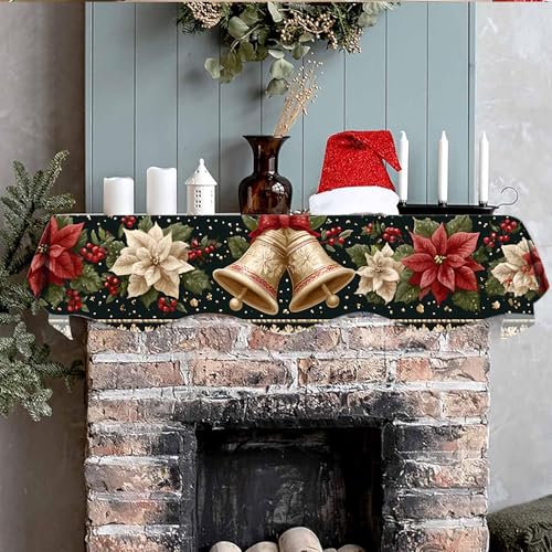 NYZE Christmas Mantel Scarf 70 x 17 Inch Fireplace Mantel Scarf Cover Decoration for Christmas Fireplace Scarf Shelf Top Runner Holiday Winter Home Decor - size: 70 x 17 in, style: Bell 2