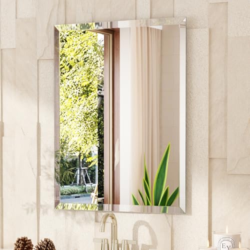 VocalStar Frameless Bathroom Mirror, 30" x 36" Rectangle Wall Mirror with Beveled Edge, Modern Decorative Vanity Mirrored for Living Room, Entryway, Bedroom | 1/4-Inch Shatterproof Glass - size: 30"L x 36"W