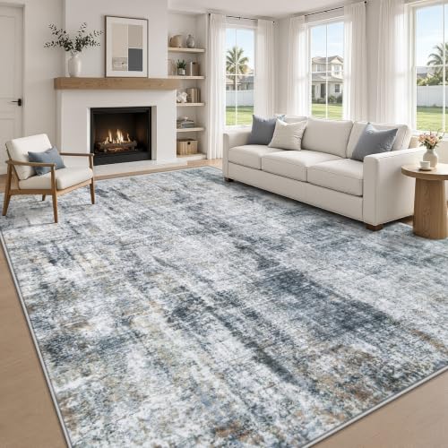 MXSANYOO 9x12 Area Rugs Washable Rug: Abstract Neutral Rugs Modern Non Slip Area Rug Stain Resistant Low Pile Indoor Carpet for Dining Room Bedroom Nursery Office (Multi Blue, 9'x12') - color: Multi Blue, size: 9' x 12' (Rectangular)