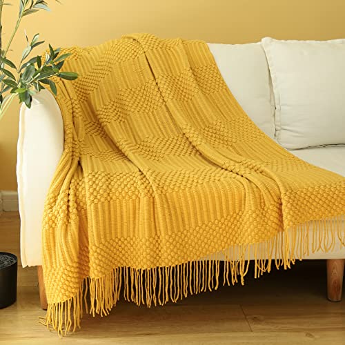 Blagic Soft Knitted Throw Blanket for Couch and Bed,Yellow,50"x60" - color: K-yellow, size: 50 × 60 in