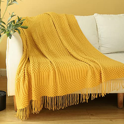 Blagic Soft Knitted Throw Blanket for Couch and Bed,Yellow,50"x60" - color: K-yellow, size: 50 × 60 in