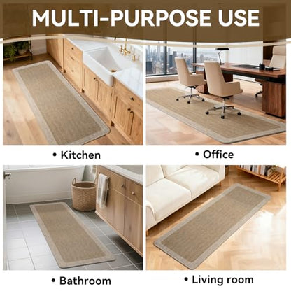 Kitchen Rugs Set of 2, Non Slip Rubber Backing, 17"x30"+17"x59" Brown - color: Brown, size: 17"x59"+17"x30"