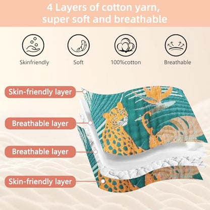Boho Throw Blanket for Couch Bed, 100% Cotton Soft Rustic Quilt with Tassel 80''x 90'', Super Soft Bohemian Decor Reversible Sofa Bed Chair Blanket Cover for All Seasons(Floral Leopard)
