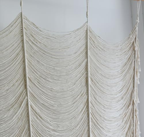 Macrame Curtain White Handmade Boho Room Divider Window Yarn 59"W*75"L - color: Ivory