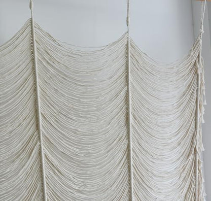 Macrame Curtain White Handmade Boho Room Divider Window Yarn 59"W*75"L - color: Ivory