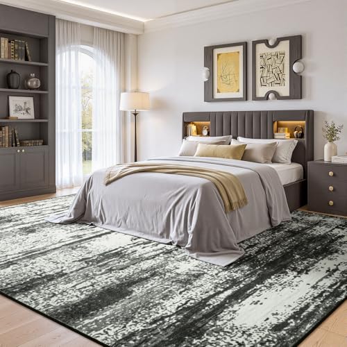 Merelax 6x9 Black White Washable Area Rug Non-Slip Faux Wool Abstract Rug - color: Black White, size: 6' x 9'(72''x108'')