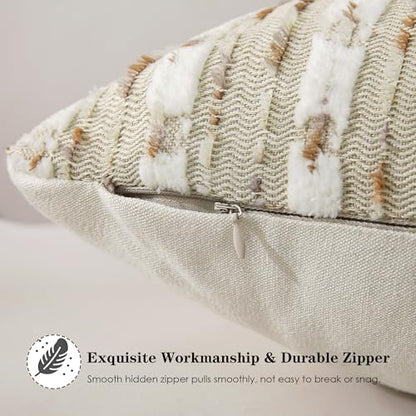 Boho Brown Striped Tufted Chenille Textured Throw Pillow Covers - color: Brown Striped, size: 24" x 24" (Pack of 2)
