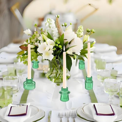Glass Candlestick Holders, Taper Candle Holders, Set of 6, Green - color: Green, size: 6 PCS