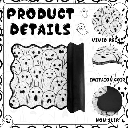 Dunzy Halloween Doormat Ghost Black and White Scalloped Welcome Mat - style: White Ghost