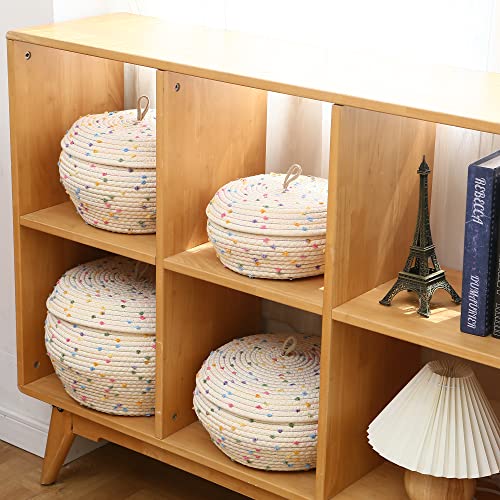 Sea Team Round Woven Cotton Rope Storage Basket with Lid, Rainbow - color: Rainbow, size: Small