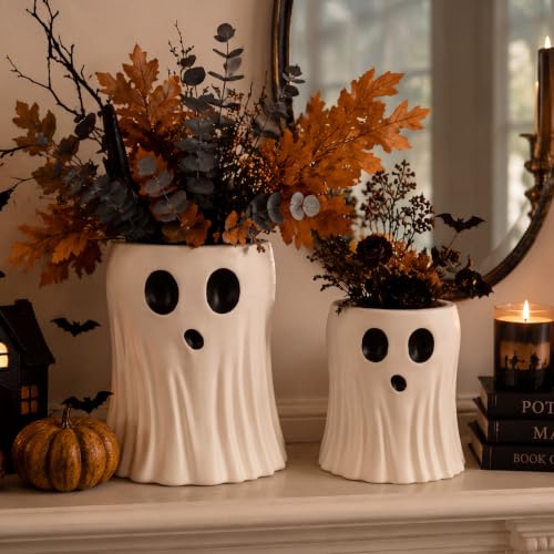 FillTouch 2 Pcs Halloween Ghost Bucket Decor Large Ceramic Vase for Home