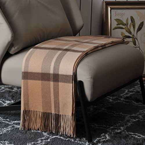 EP Mode 100% Pure Cashmere Throw Blanket for Sofa, Camel Tartan - color: Camel Tartan