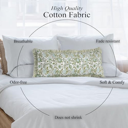 CPC Agate Green Block Print Ruffle Sham Pillow Cover 14x36 Inch, Pack of 1 - color: Agate Green, size: 36" x 14" (Pack of 1)