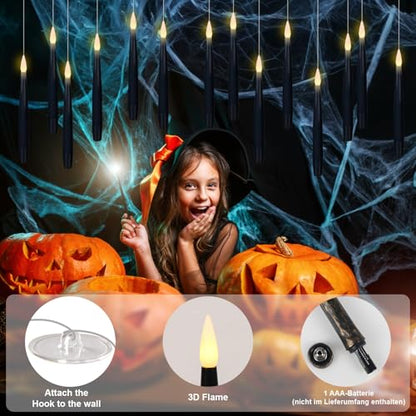 GenSwin Flameless Floating Candles Wand Halloween Decorations Black 22pcs - color: Black-22