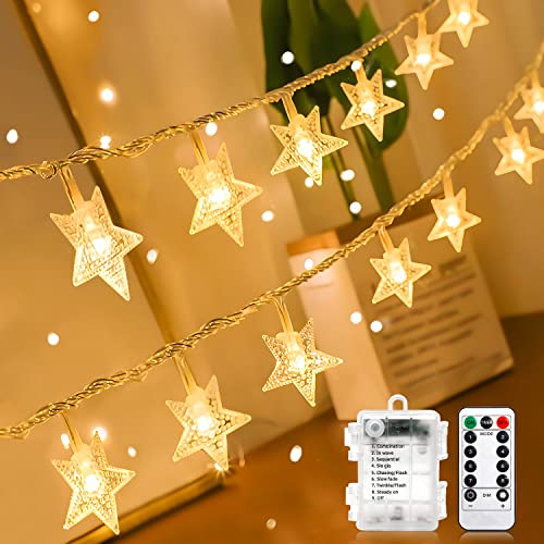 ANJAYLIA 40 LED 20FT Battery Operated Star Lights & Remote, Warm White - color: Warm White 20 FT with Remote