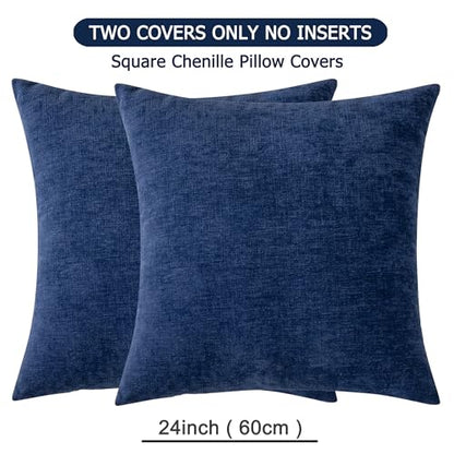 GAWAMAY Navy Blue Chenille Throw Pillow Covers 24x24 Set of 2 for Couch - color: Navy Blue, size: 24" x 24" (Pack of 2)
