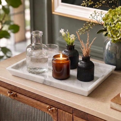 Rectangle Marble Tray for Vanity & Bathroom Counter, 12" Serving Tray - color: White