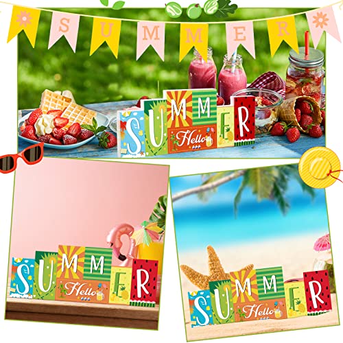 Hello Summer Table Decor Beach Party Centerpiece Wooden Sign for Home Office Indoor Outdoor Tiered Tray Shelf - style: Flag